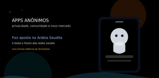 Ilustração editorial sobre app anônimo e redes sociais na Arábia Saudita