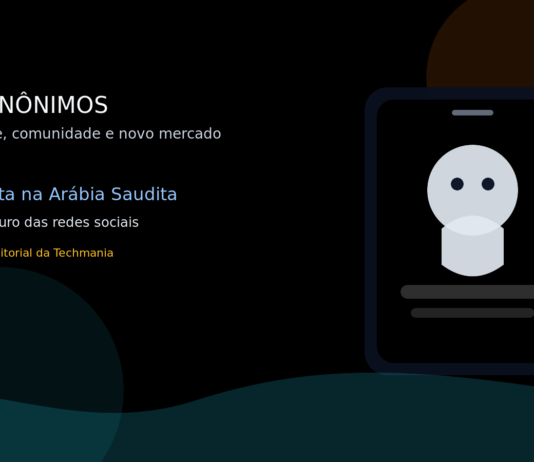 Ilustração editorial sobre app anônimo e redes sociais na Arábia Saudita