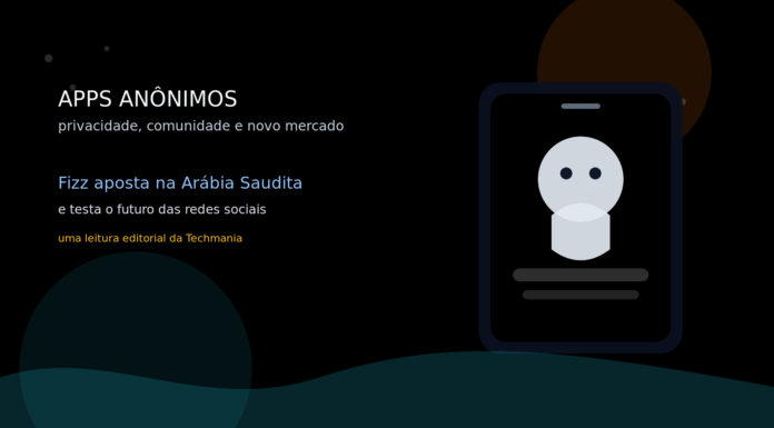 Ilustração editorial sobre app anônimo e redes sociais na Arábia Saudita