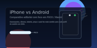 Imagem destacada comparando iPhone e Android com foco em POCO e Xiaomi