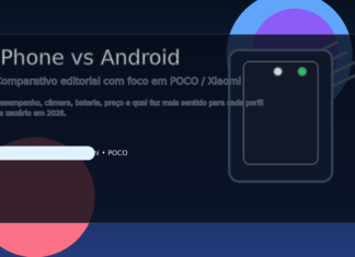 Imagem destacada comparando iPhone e Android com foco em POCO e Xiaomi