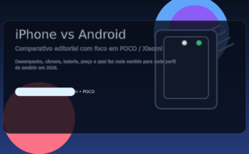 Imagem destacada comparando iPhone e Android com foco em POCO e Xiaomi
