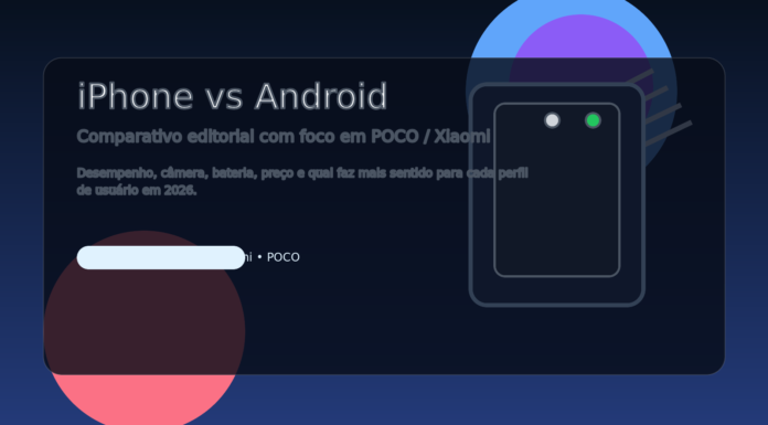 Imagem destacada comparando iPhone e Android com foco em POCO e Xiaomi